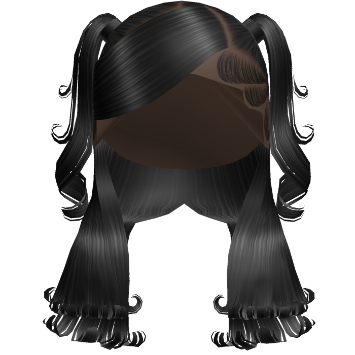 Side Swoop Half Up Pigtails w Curled Ends in Black