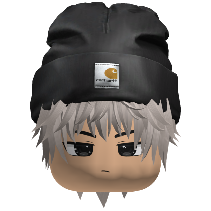 messy emo boy hair w/ Carhart Beanie (silver) Roblox item