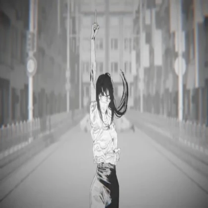 Monochrome anime street scene