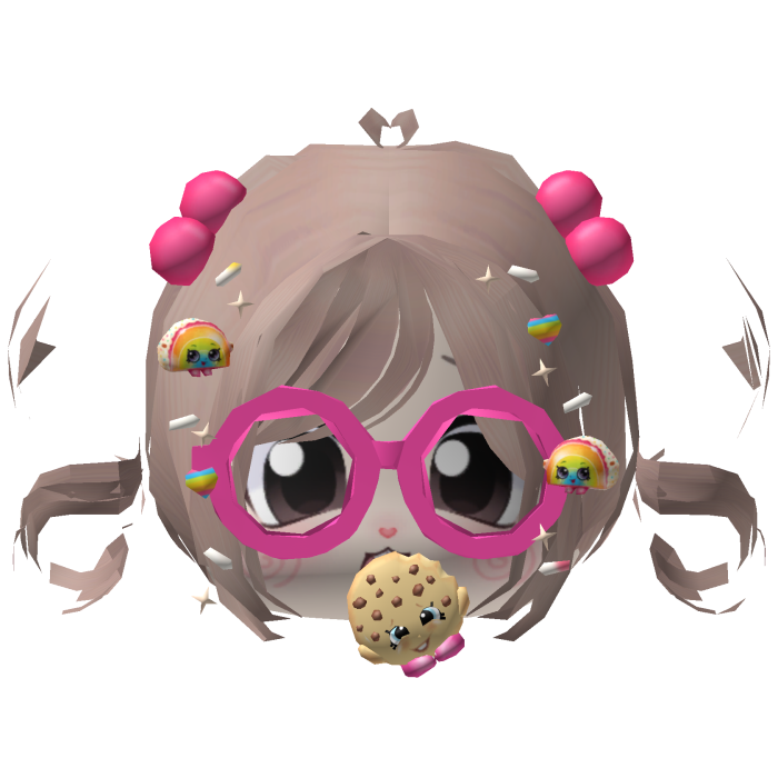 Cute Kawaii Taupe Pigtails w/ Pink Glasses