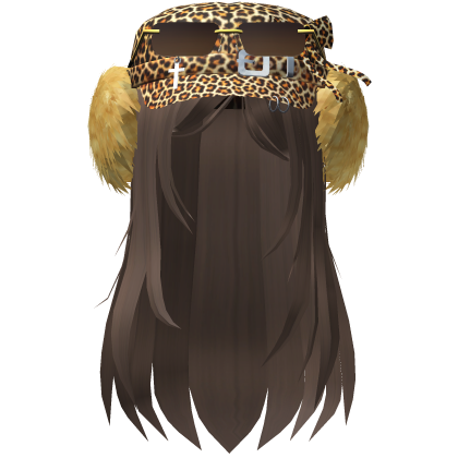 Y2K LightBrown Straight Hair W/ Leopard fur Beanie