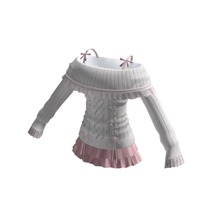 White and Pink Off the Shoulder Sweater Dress