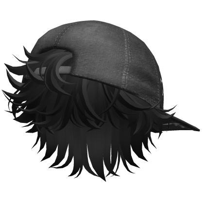 Messy Fluffy Hair w Y2K Cap (Black)