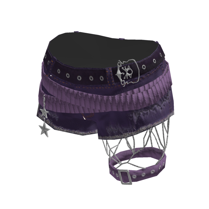 Grunge Denim Shorts w/ Leg Straps (Purple)