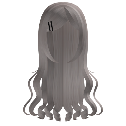 ♡ ꒰ sweet silver long curly hair w/ clips ꒱ Roblox item