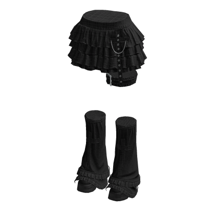 Plaid Ruffle Cross Y2K Emo Skirt Leg Warmers Black