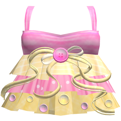 Polka Dot Button Ruffle Dress in Pink and Yellow