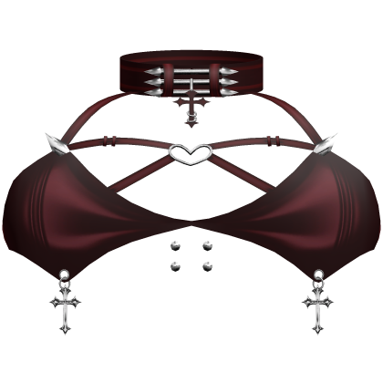 Dark Red Gothic Silver Cross Charm Emo Vkei Top