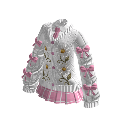 Pink & White Uniform Dress Preppy Floral Daisy