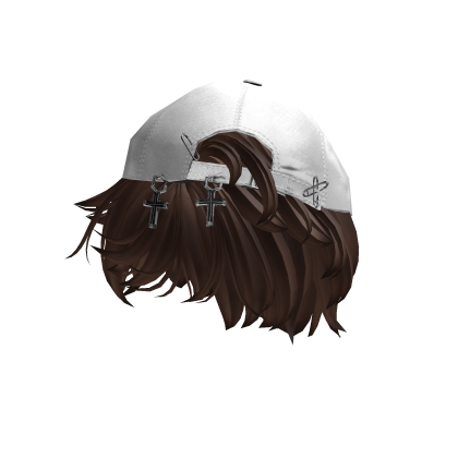 Brown Messy Emo Hair w/ Y2K White Distressed Cap  Roblox item
