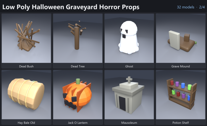 Low Poly Halloween Graveyard Horror Props x32 preview 2