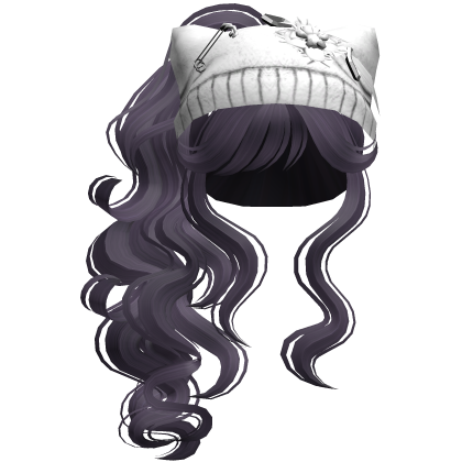 White Cat Beanie Y2K Curly Ponytail Hair Purple Roblox item