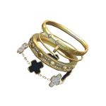 Gold Bangle Clover Stack Bracelet 