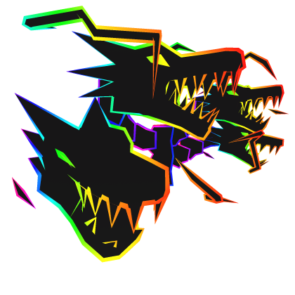 Cartoony Rainbow Lightning Dragon Heads