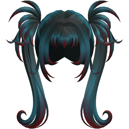 Dark Teal Gothic Spiky Twintails w/ Red Highlights