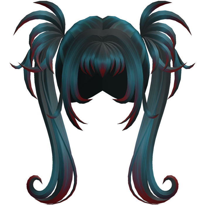 Dark Teal Gothic Spiky Twintails w/ Red Highlights