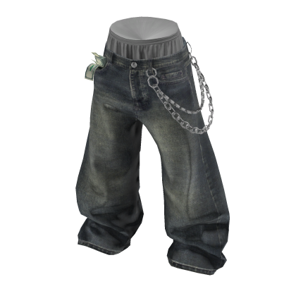 💗MONEY SAGGING JEANS WITH CHAIN_ASH GREEN thumbnail