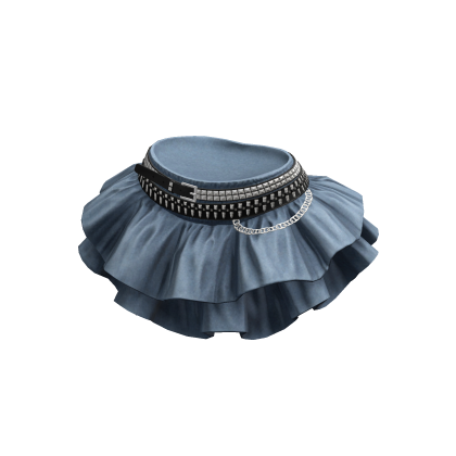 Blue Denim Ruffle Skirt Studded Belt Mini Y2K