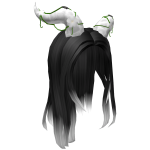 Long Black Hair with White Horns