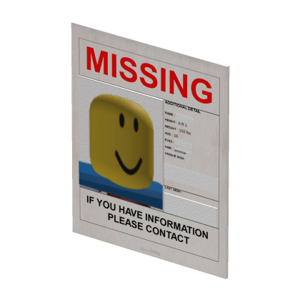 💗 Missing Noob Poster Noob For Obby Noob [KILLE