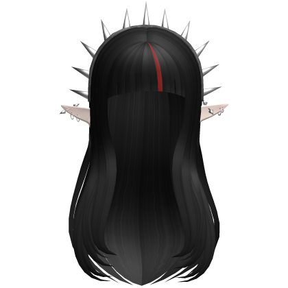 Long Layered Hair w/ Spike Headband Black Roblox item