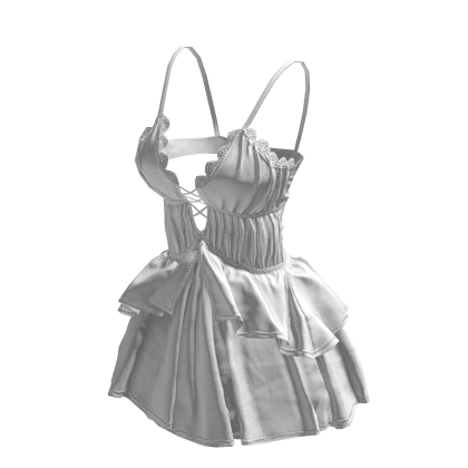 BB White Cute Ribbon Strap Ruffle Dress