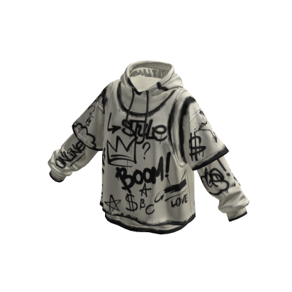 Kpop Layered Oversized Hoodie Graffity White