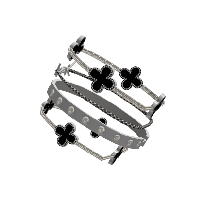 PBR Luxury Shiny Stacked Bracelet Silver Black