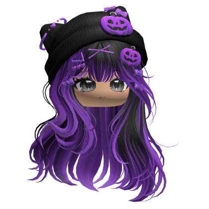 Straight Hair w/ Pumpkin Beanie (Black&Purple)) Roblox item