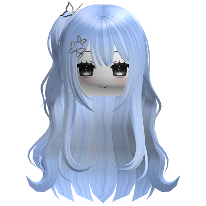 Anime Hair Ponytail w/ Cute Face&Hairpins(Blue) Roblox item