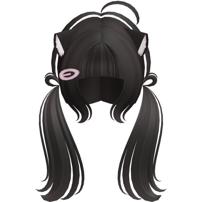 Cute Kitty Pigtails w/ Ears And Clip (Dark Brown)