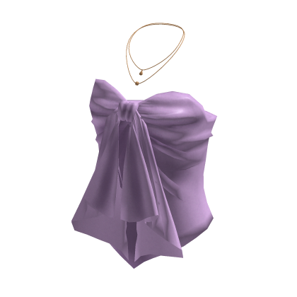 Coquette Satin Bow Tube Top w/ Necklace (Purple)
