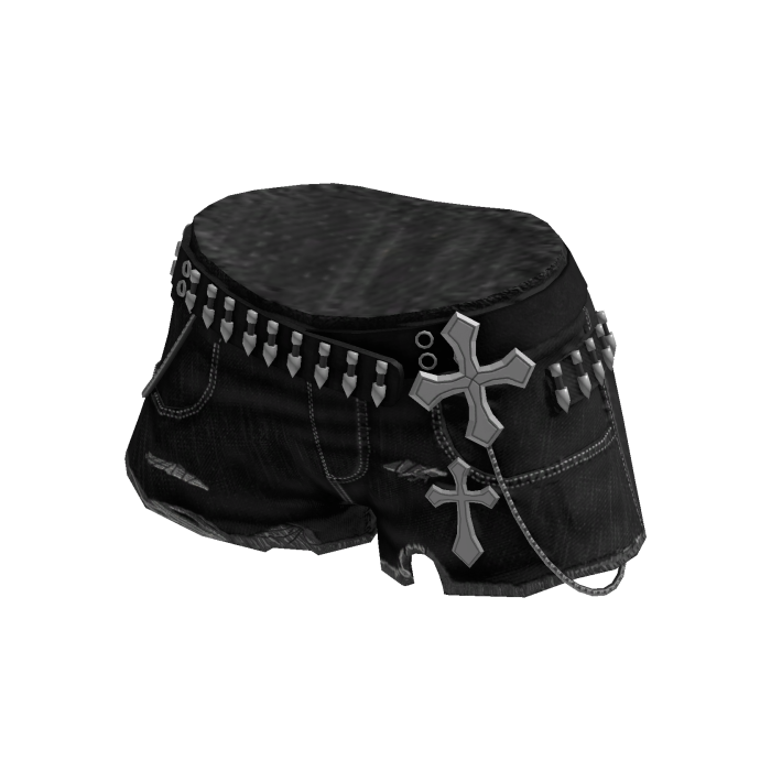 Grunge Studded Jean Shorts w/ Chain (Black)