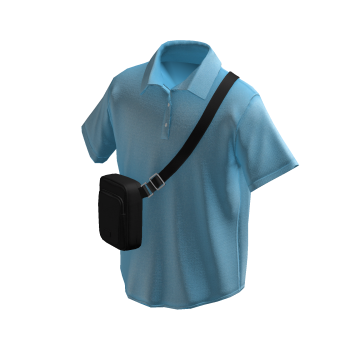Light Blue Polo Shirt w/ Black Crossbody Bag