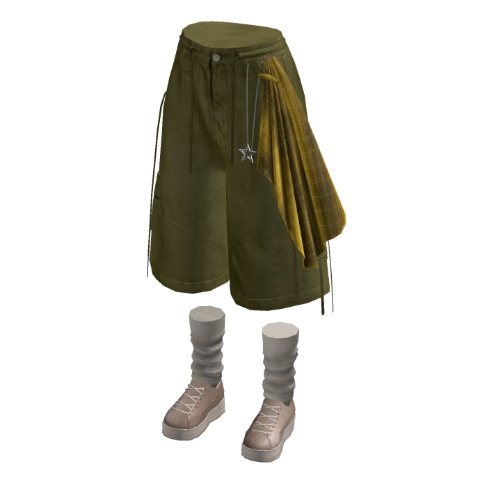 Baggy Shorts with Side Drape (Olive)