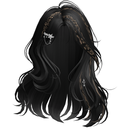 Black Leopard Romantic Wavy Hair w/ Star Hairpins Roblox item