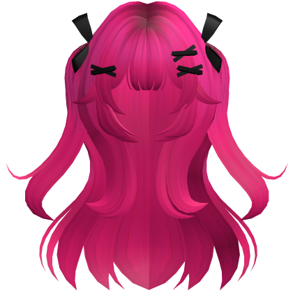 Hot Pink Cute Wavy Pigtails w/ Ribbon Clips