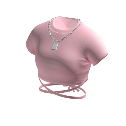 Crop Top in Pink w/ Silver Lock Necklace