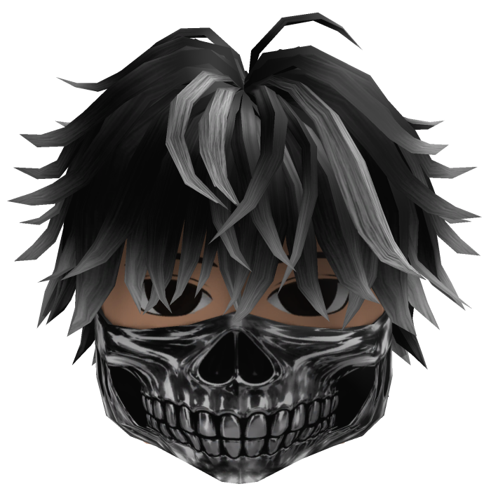 Messy Hair w/ Skull Mask (Black/Gray)