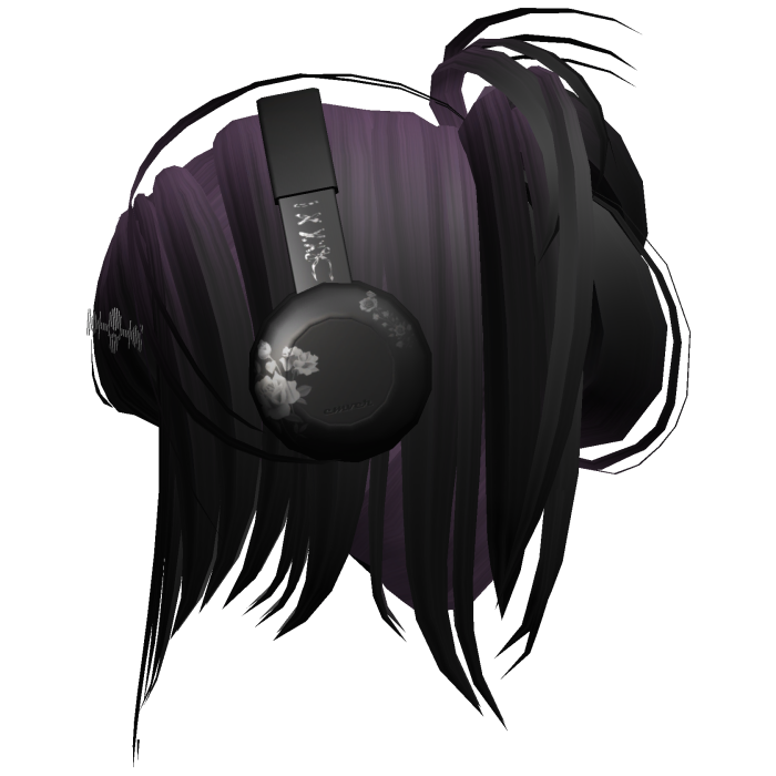 purple & black messy y2k hair with headphones