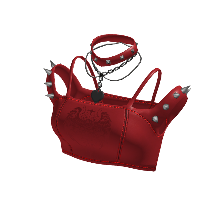 Red Punk Spiked Leather Crop Top[MetaMuse]