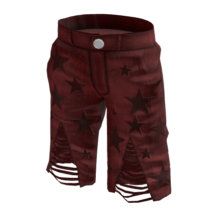Y2K Distressed Star Denim Shorts (Red) thumbnail
