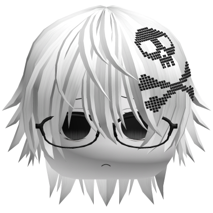 Emo Vkei Moe Boy Hair w Skull + Glasses White