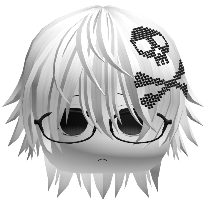 Emo Vkei Moe Boy Hair w Skull + Glasses White