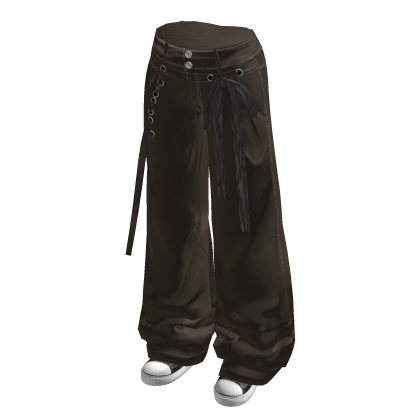 Baggy Pants with Long Waist Tie (Dark Brown)