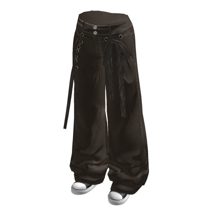 Baggy Pants with Long Waist Tie (Dark Brown)