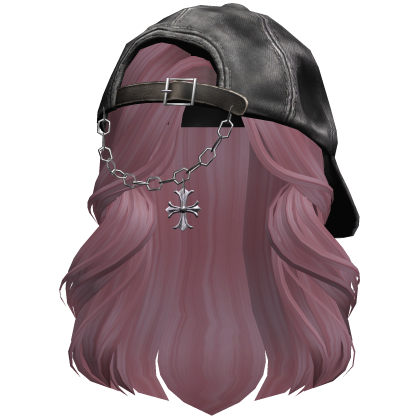 Y2K Cross Chain Denim Cap W/ Wavy Maroon Hair Roblox item