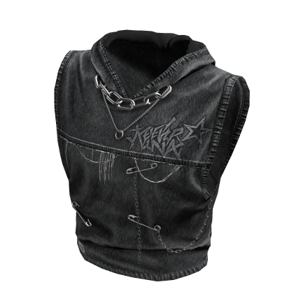 Chain Hooded Denim Tank Top (Black)