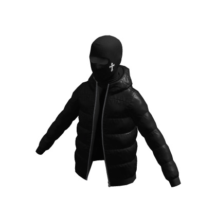 Black Puffer Jacket w/ Cross Balaclava