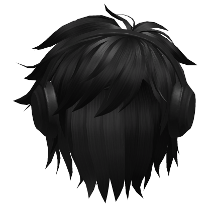 Messy Anime Boy Black Hair /Headphones  Roblox item